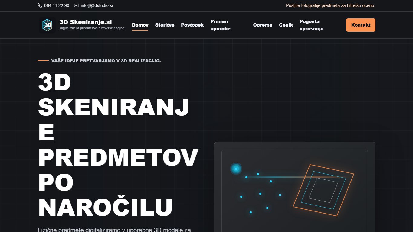 Screenshot spletne strani 3dskeniranje.si