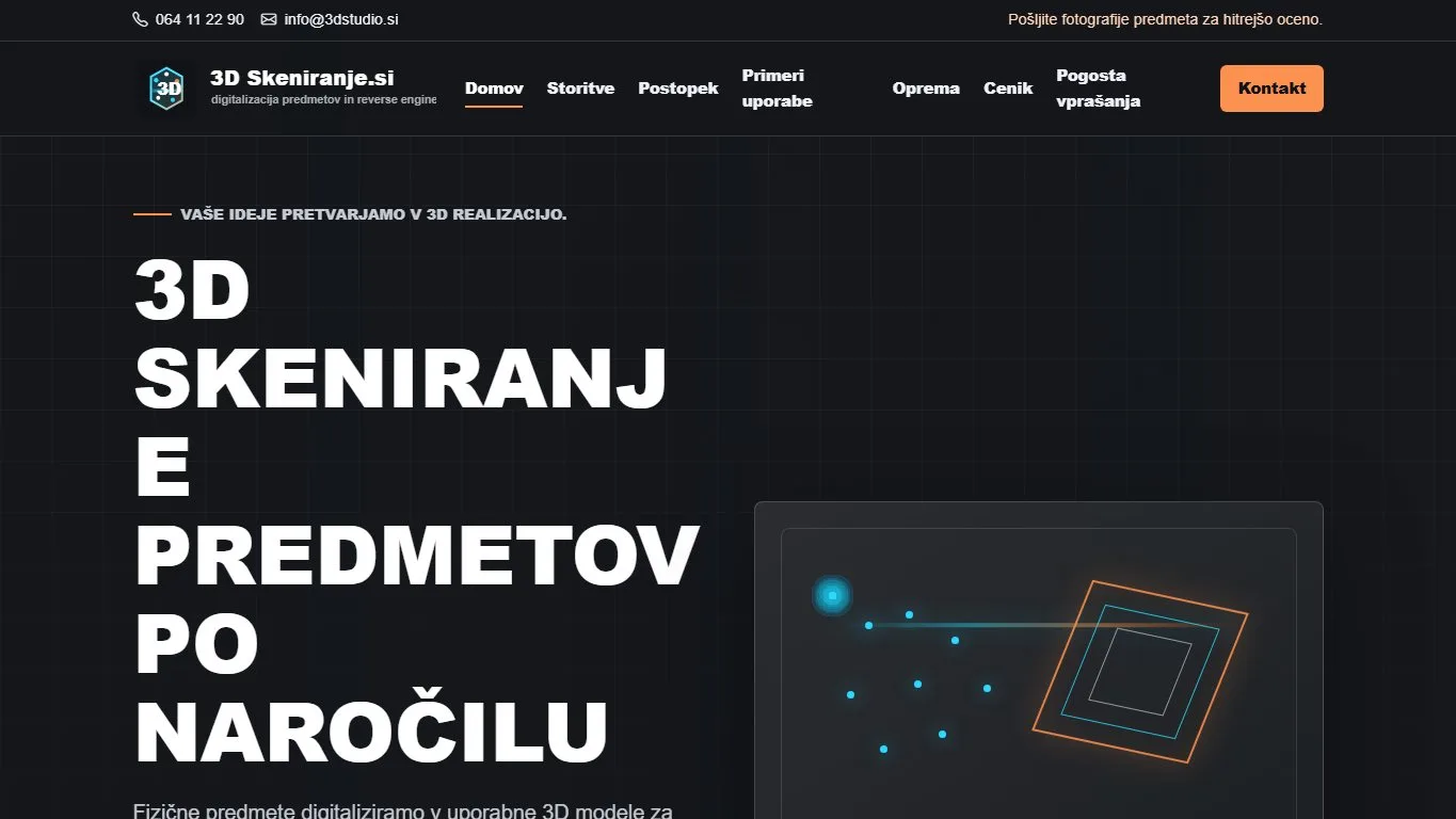Screenshot spletne strani 3dskeniranje.si