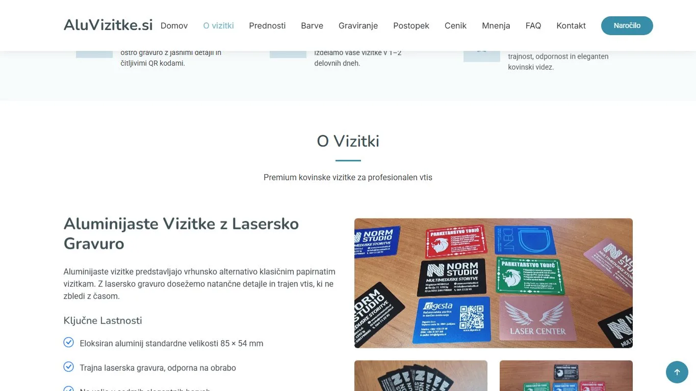 Screenshot spletne strani aluvizitke.si
