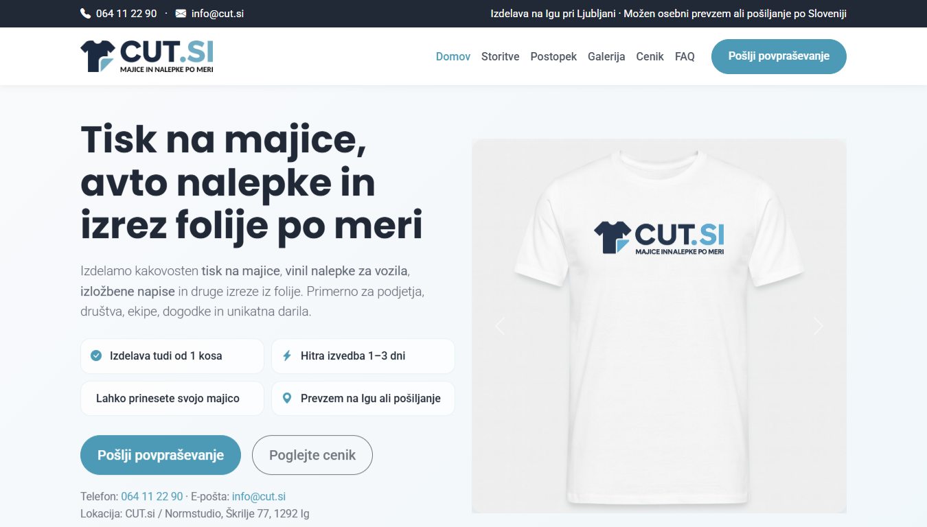 Screenshot spletne strani cut.si