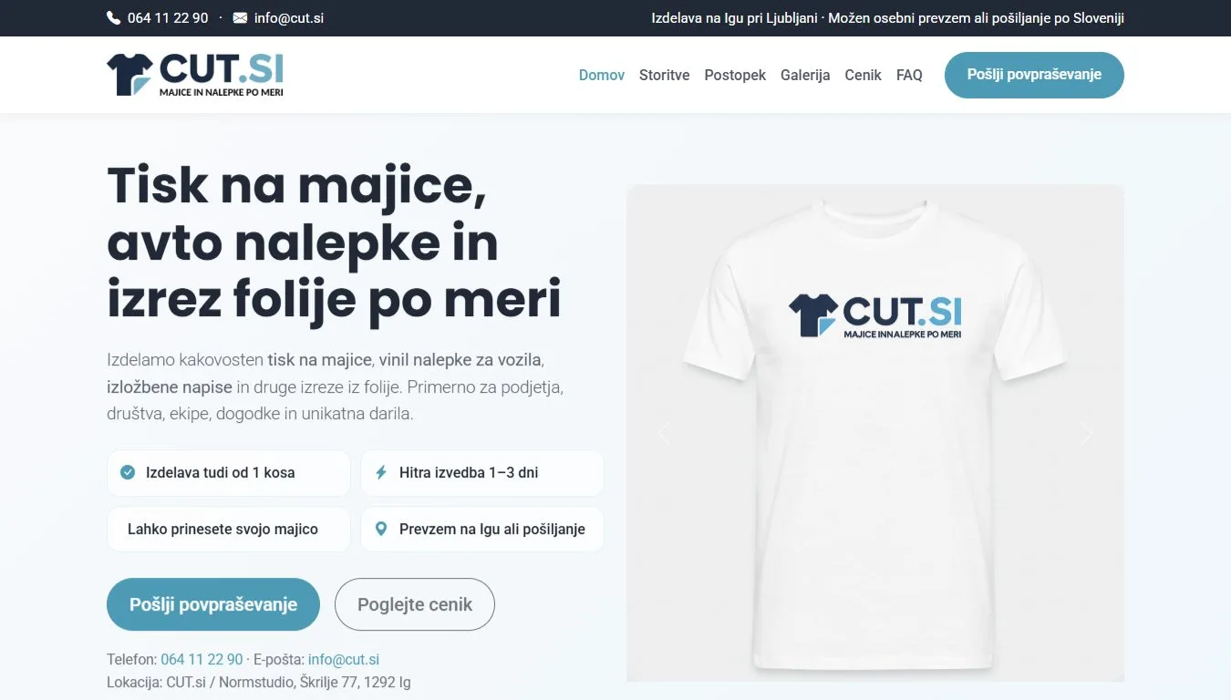 Screenshot spletne strani cut.si