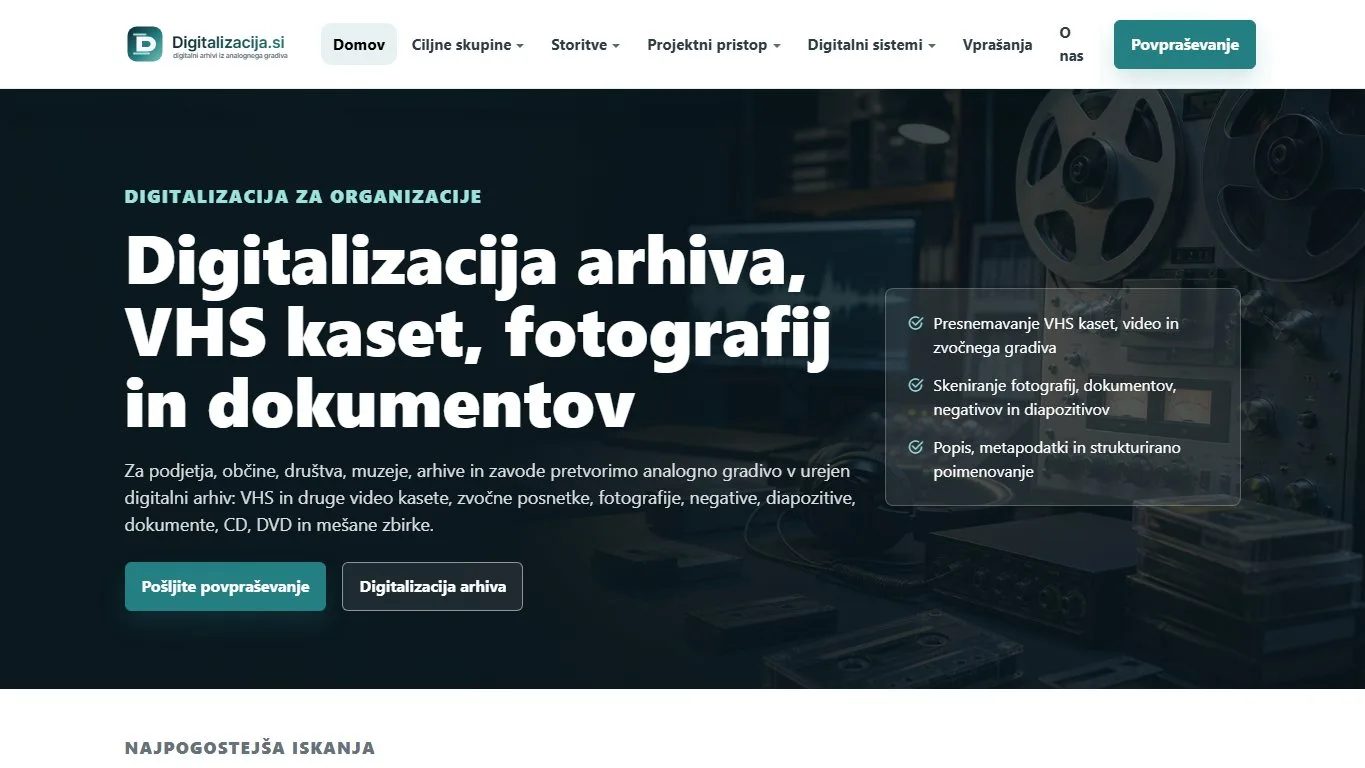 Screenshot spletne strani digitalizacija.si