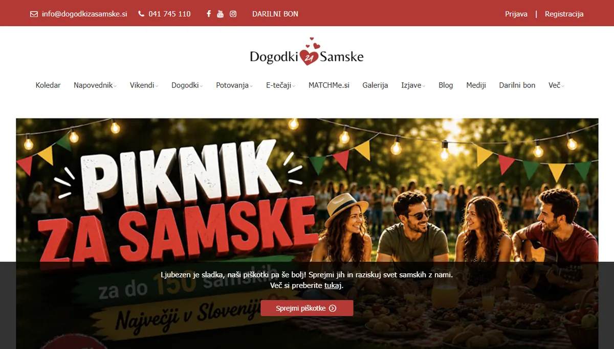 Screenshot spletne strani dogodkizasamske.si