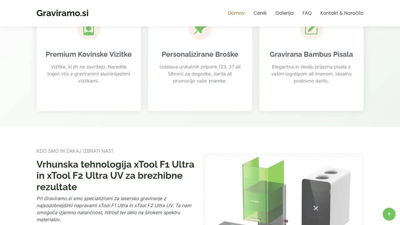 Screenshot spletne strani graviramo.si