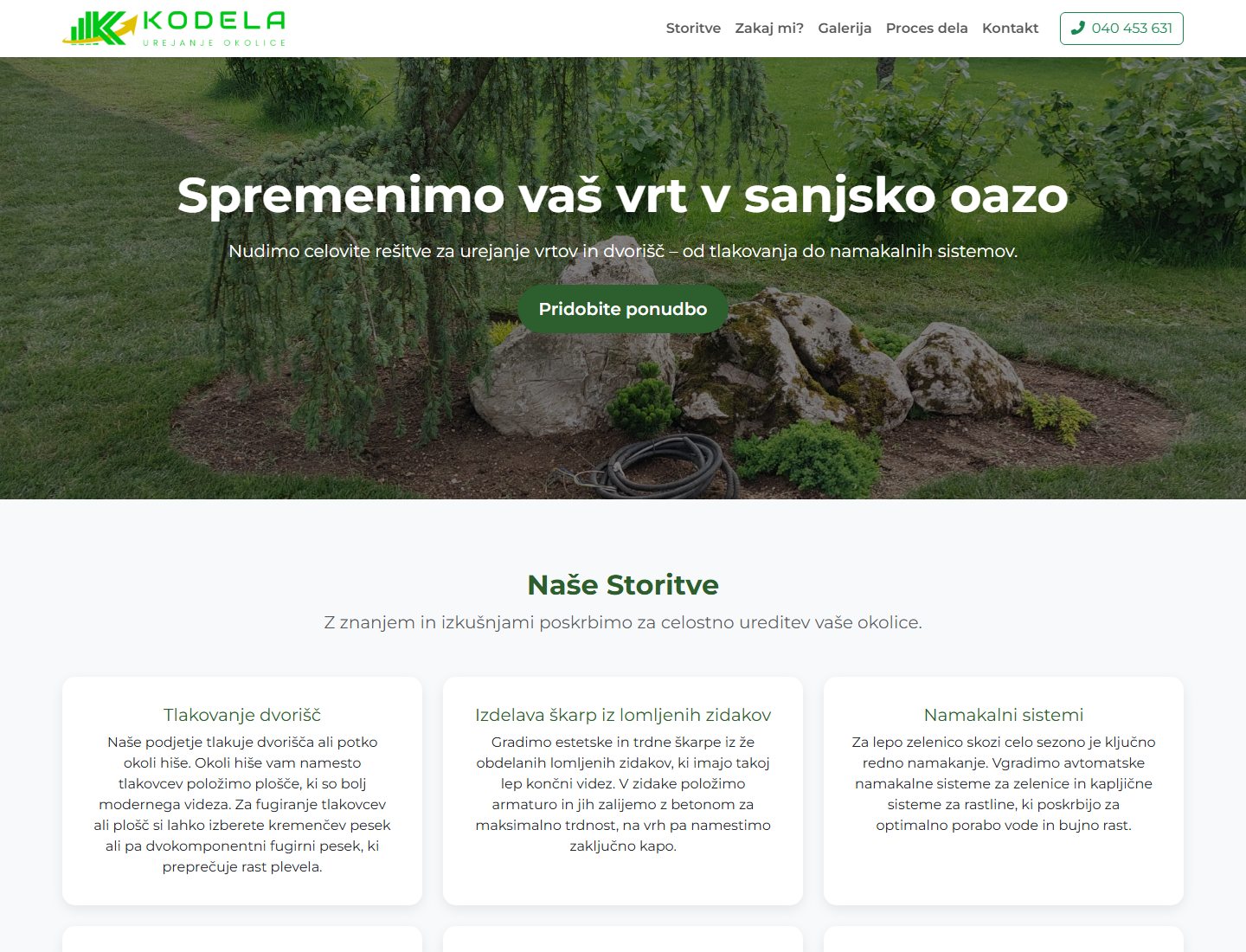 Screenshot spletne strani kodela-okolica.si
