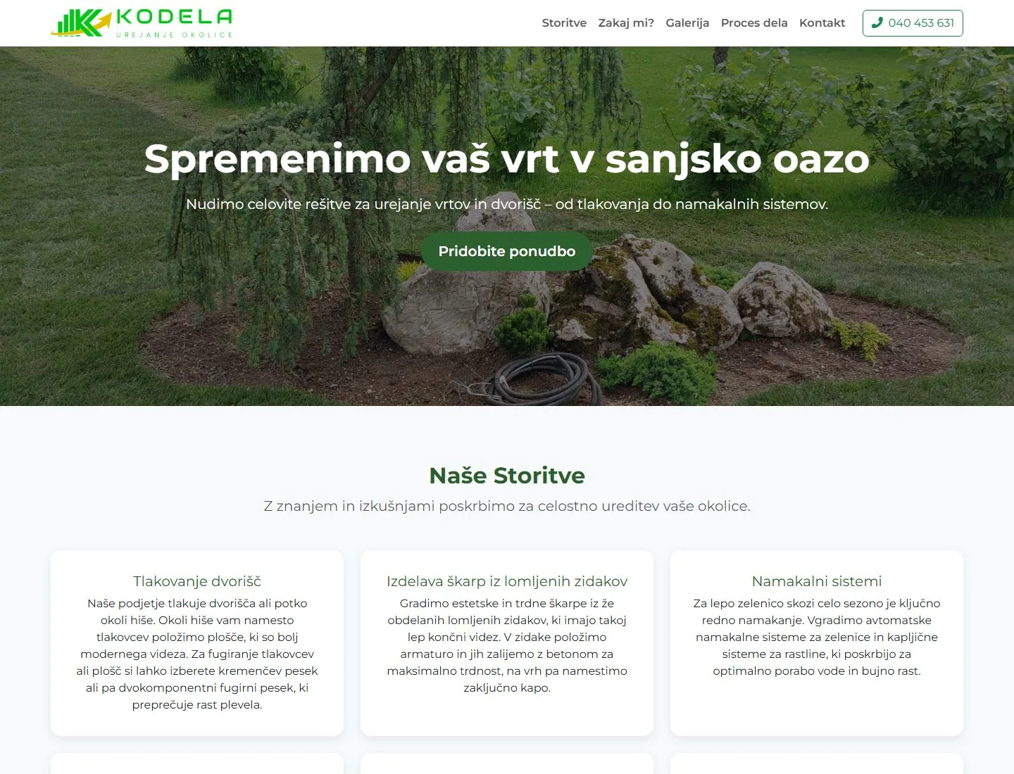 Screenshot spletne strani kodela-okolica.si