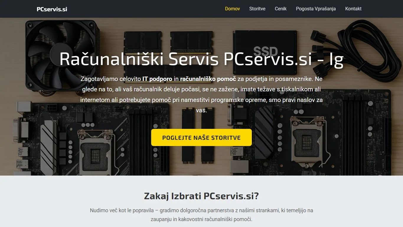 Screenshot spletne strani pcservis.si