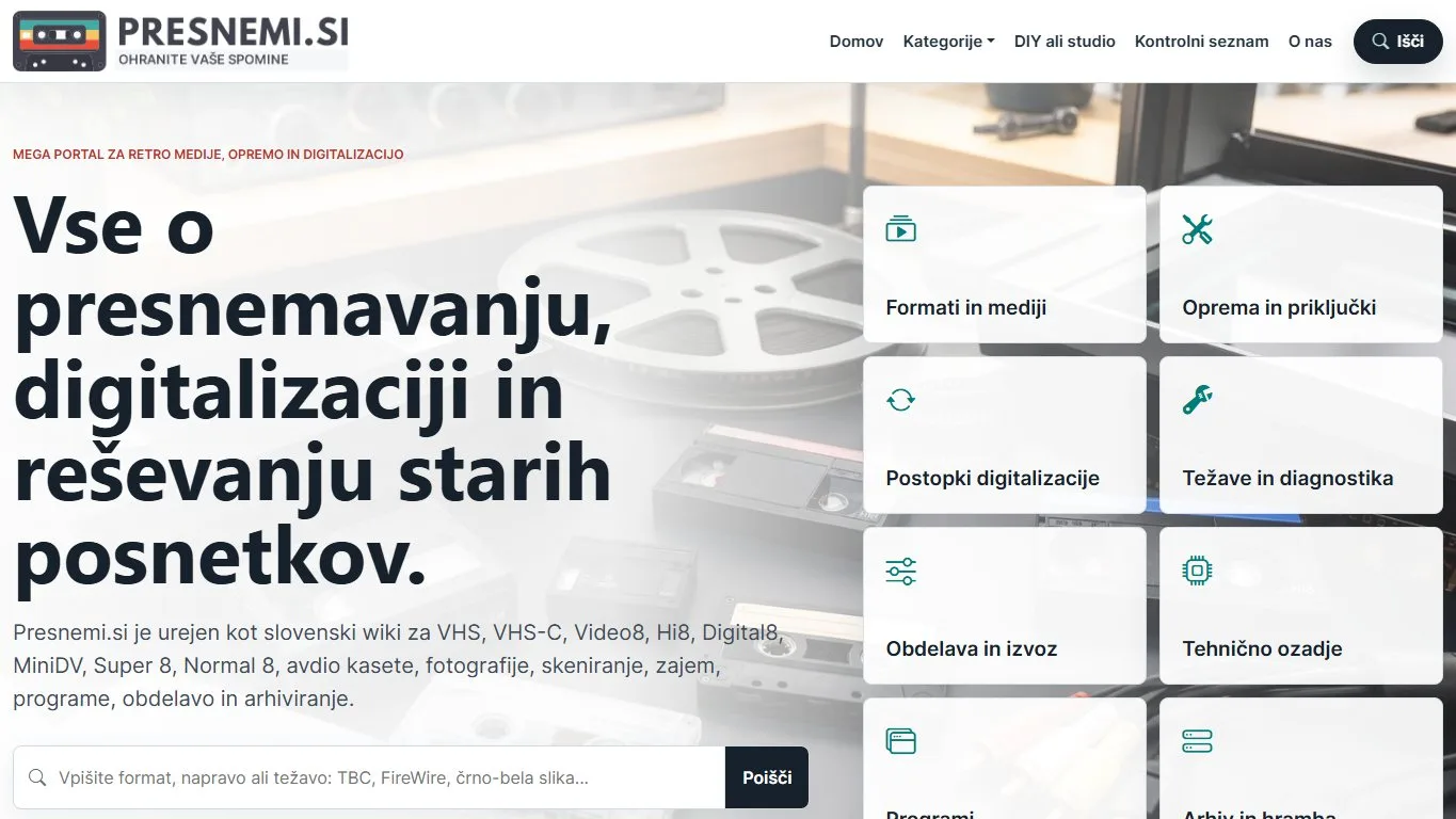 Screenshot spletne strani presnemi.si