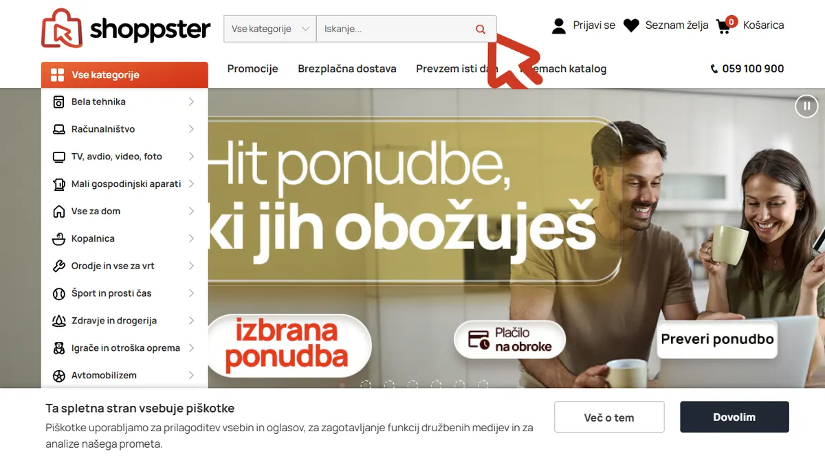 Screenshot spletne strani shoppster.si
